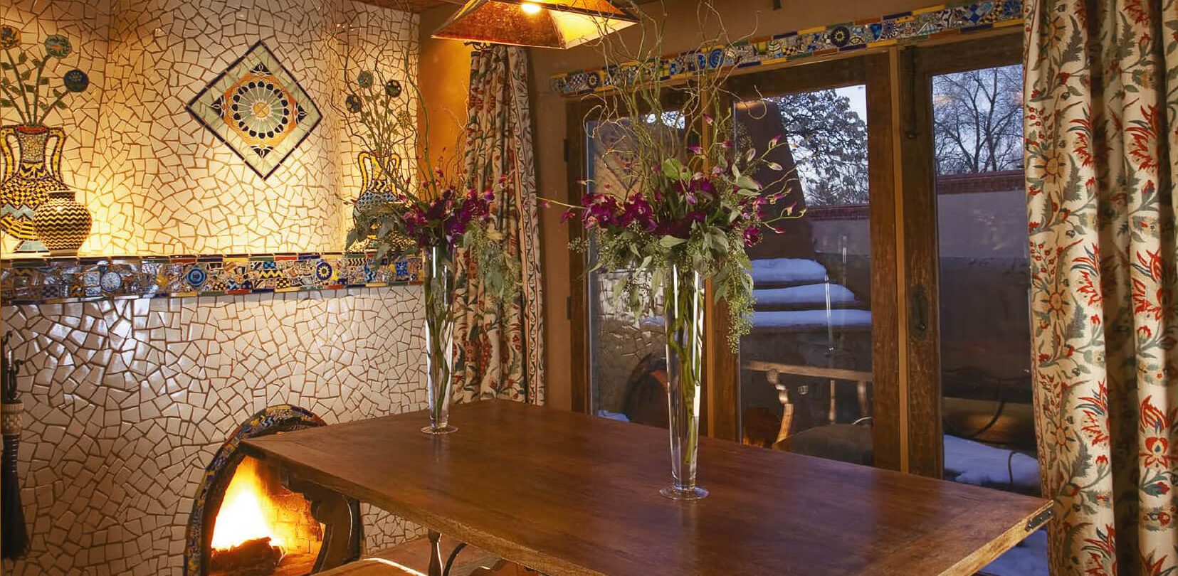 The dining table in The Luminaria Villa at The Inn of The Five Graces, a Luxury Boutique Hotel and Resort in downtown Santa Fe, New Mexico.