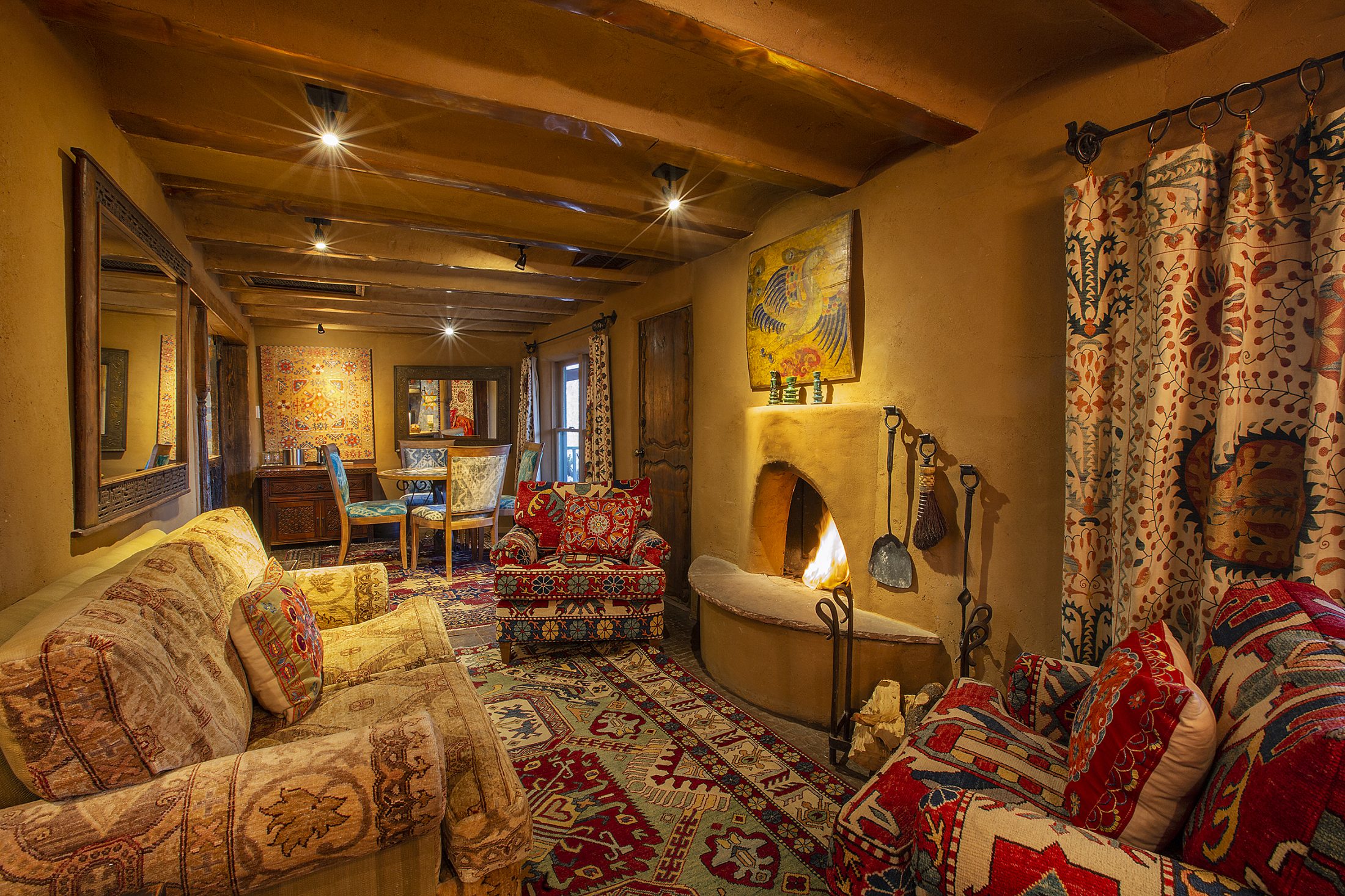The living room in Rosemary, one of our two bedroom suites at The Inn of The Five Graces, a Luxury Boutique Hotel and resort in Downtown Santa Fe, New Mexico.