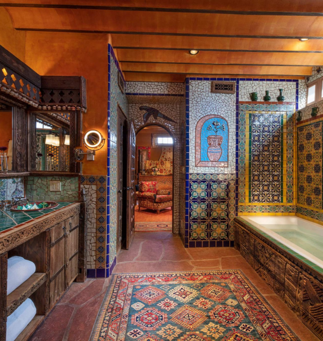 The bathroom in Magnolia, one of our guest rooms at The Inn of The Five Graces, a Luxury Boutique Hotel and resort in Downtown Santa Fe, New Mexico.