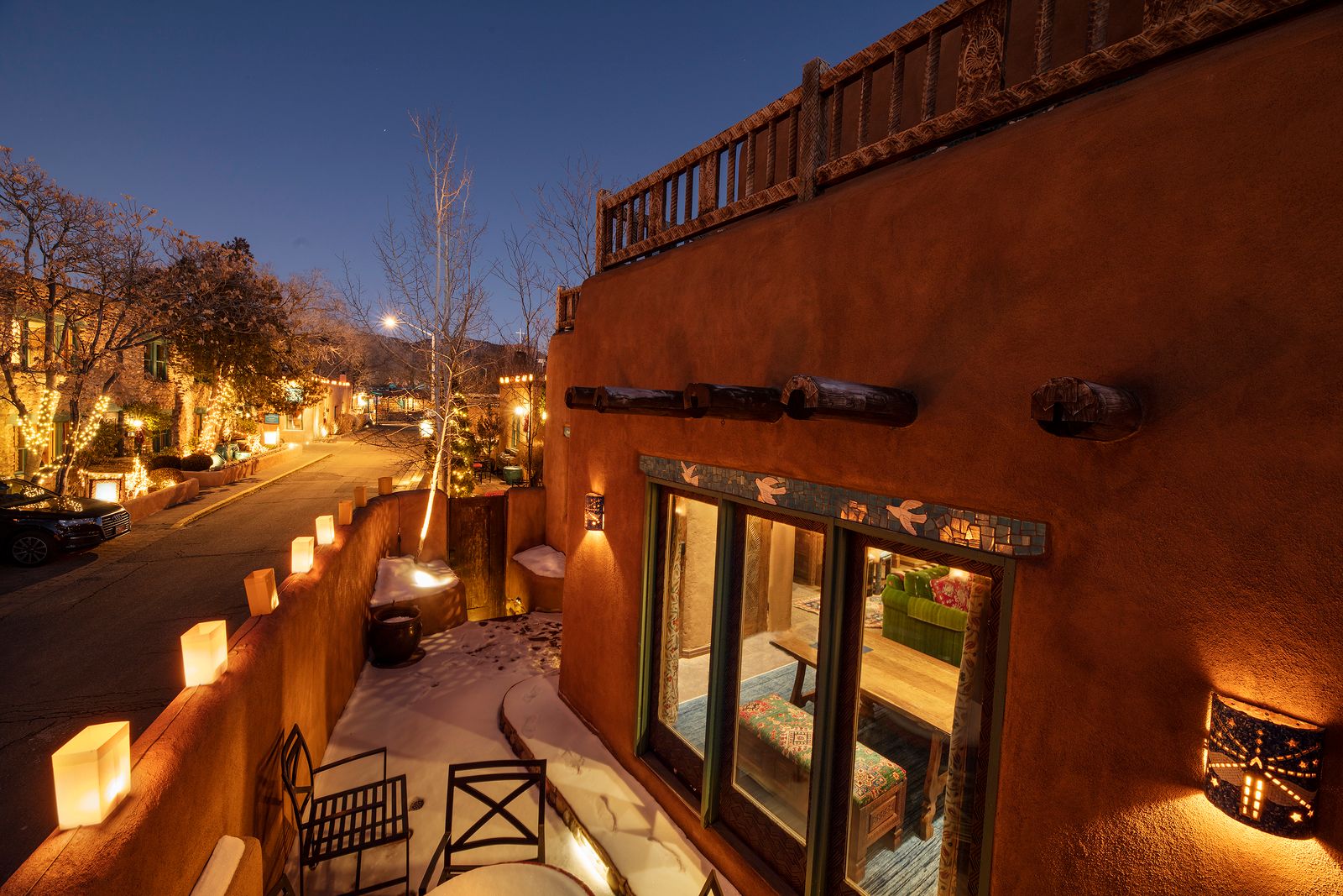 One of the many patios in Luminaria Villa at The Inn of The Five Graces, a Luxury Boutique Hotel and Resort in downtown Santa Fe, New Mexico.