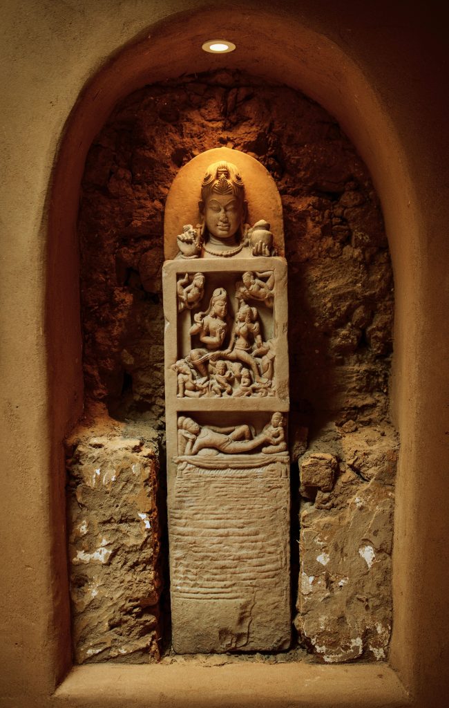 Ancient Gandharan carvings decorate The Spa of The Five Graces, a luxury spa in Downtown Santa Fe, New Mexico.
