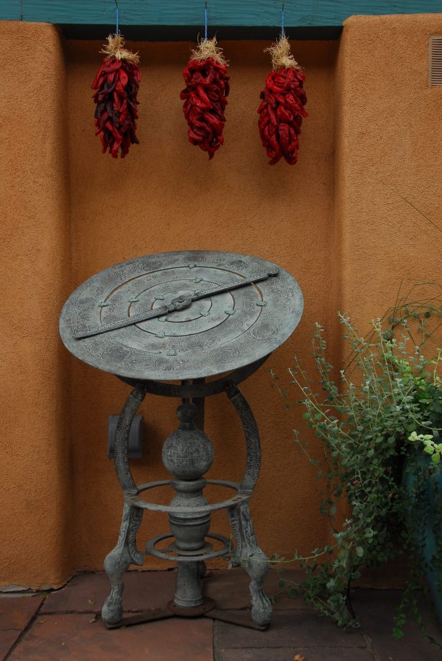 The luscious South Courtyard at The Inn of The Five Graces, a Luxury Boutique hotel and resort in Downtown Santa Fe, New Mexico.