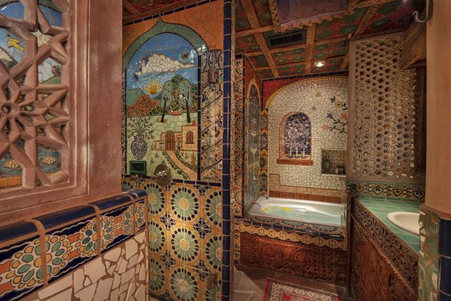 The bathroom of Birdsong at The Inn of The Five Graces, a Luxury Boutique hotel and resort in Downtown Santa Fe, New Mexico.